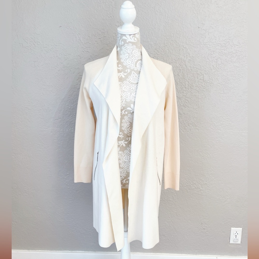 Etcetera Ivory Merino Wool Drape Front Coatigan – Size M